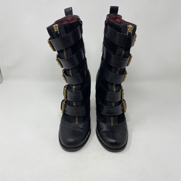 MARC BY MARC JACOBS Gold Buckle Leather Suede MidCalf Belted HEEL BOOTS / EU 37 - Picture 3 of 16